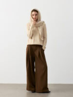 100% CASHMERE WRAP SHAWL WITH CONTRAST TRIM | TAUPE BROWN & SOFT BEIGE