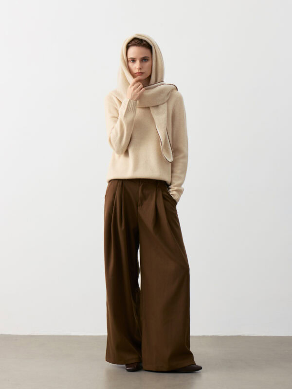 100% CASHMERE WRAP SHAWL WITH CONTRAST TRIM | TAUPE BROWN & SOFT BEIGE