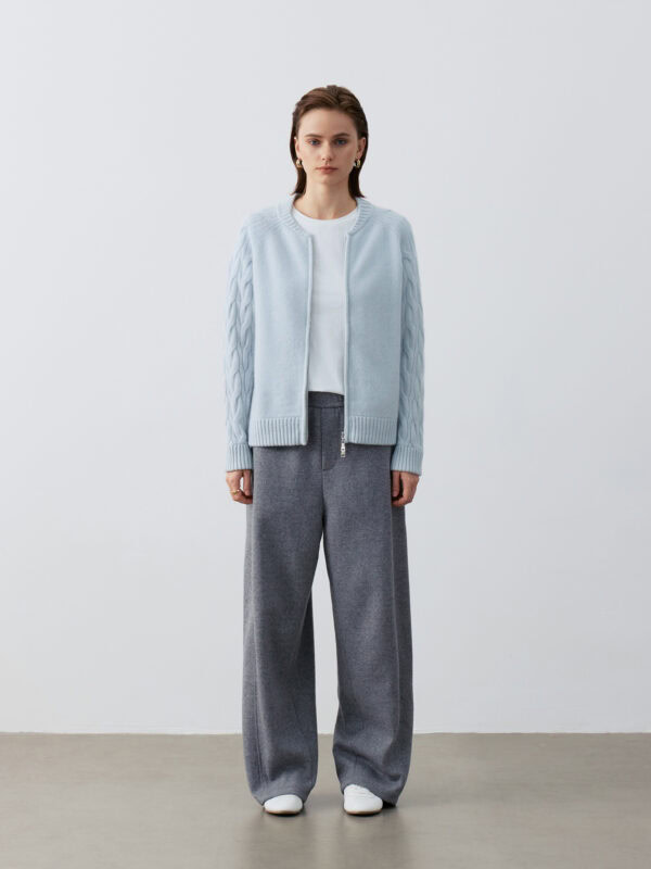 100% CASHMERE CABLE-KNIT ZIP-UP CARDIGAN | LIGHT BLUE